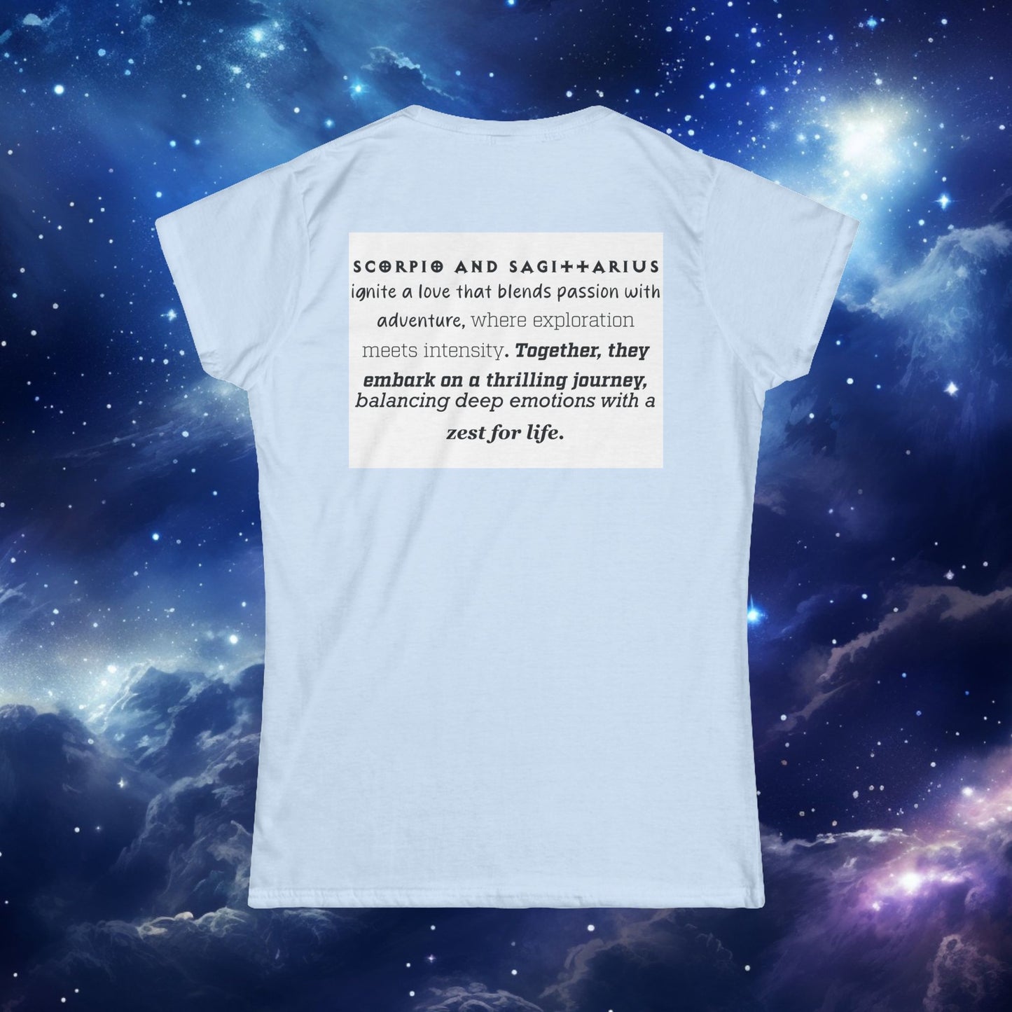 Astrology Zodiac Women's Softstyle Tee Scorpio and Sagittarius with Love Description