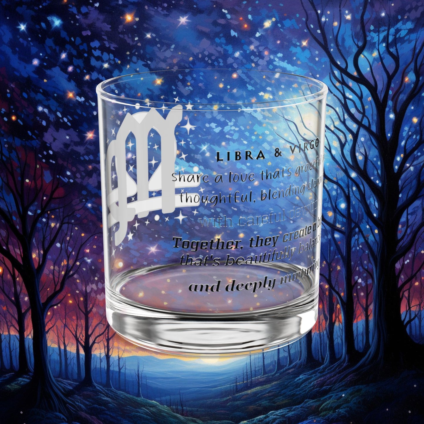 Virgo Libra Zodiac Rocks Glass