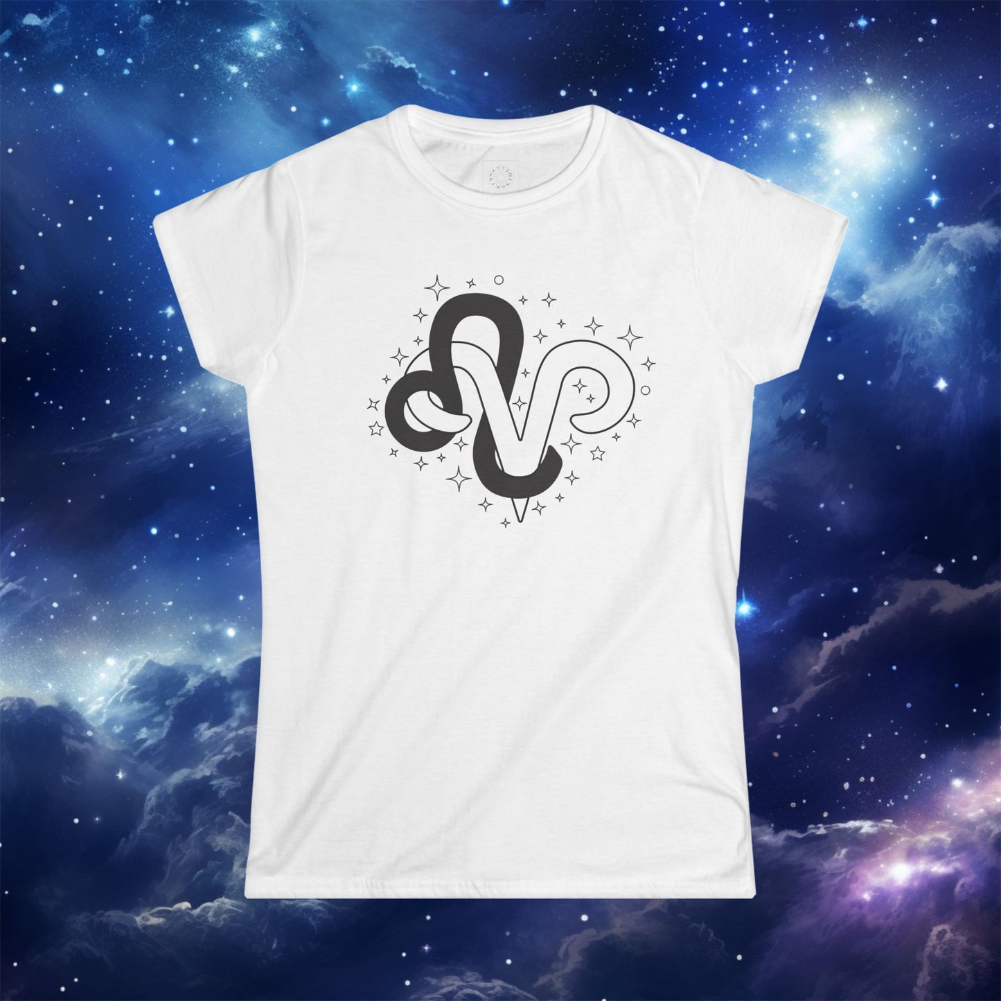 Astrology Zodiac Women's Softstyle Tee Leo and Aries with Love Description on Back
