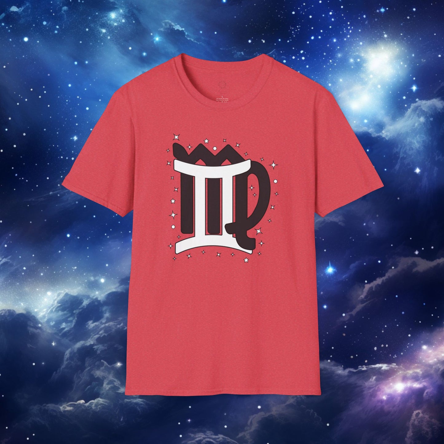 Astrology Zodiac Unisex Softstyle T-Shirt with Virgo and Gemini Symbols and Love Description