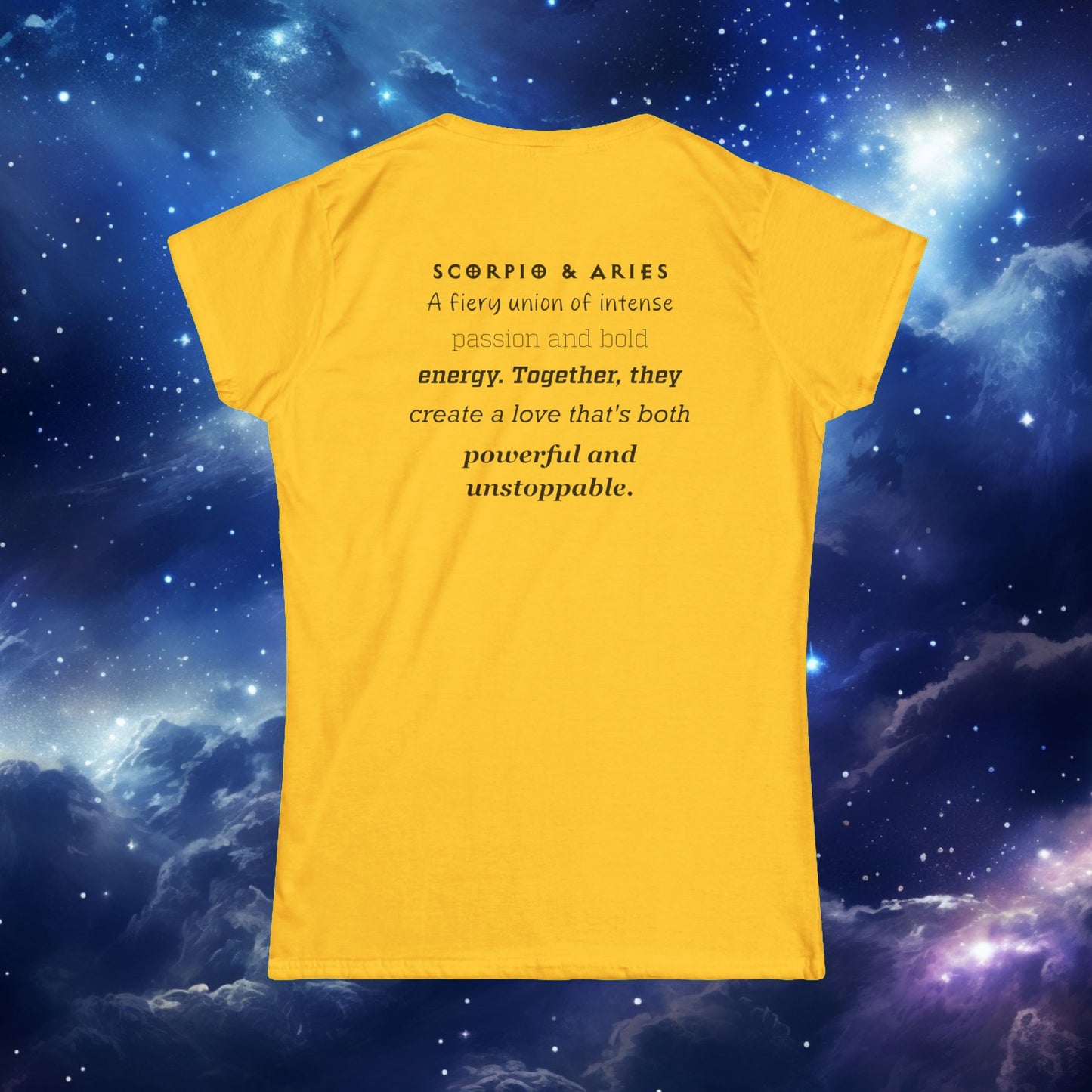 Astrology Zodiac Women's Softstyle Tee with Scorpio and Aries and Love Description