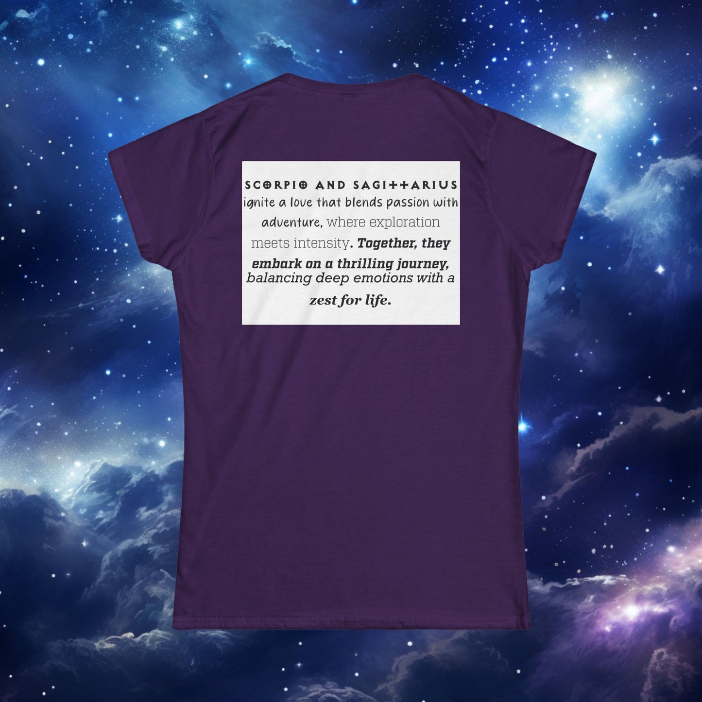 Astrology Zodiac Women's Softstyle Tee Scorpio and Sagittarius with Love Description