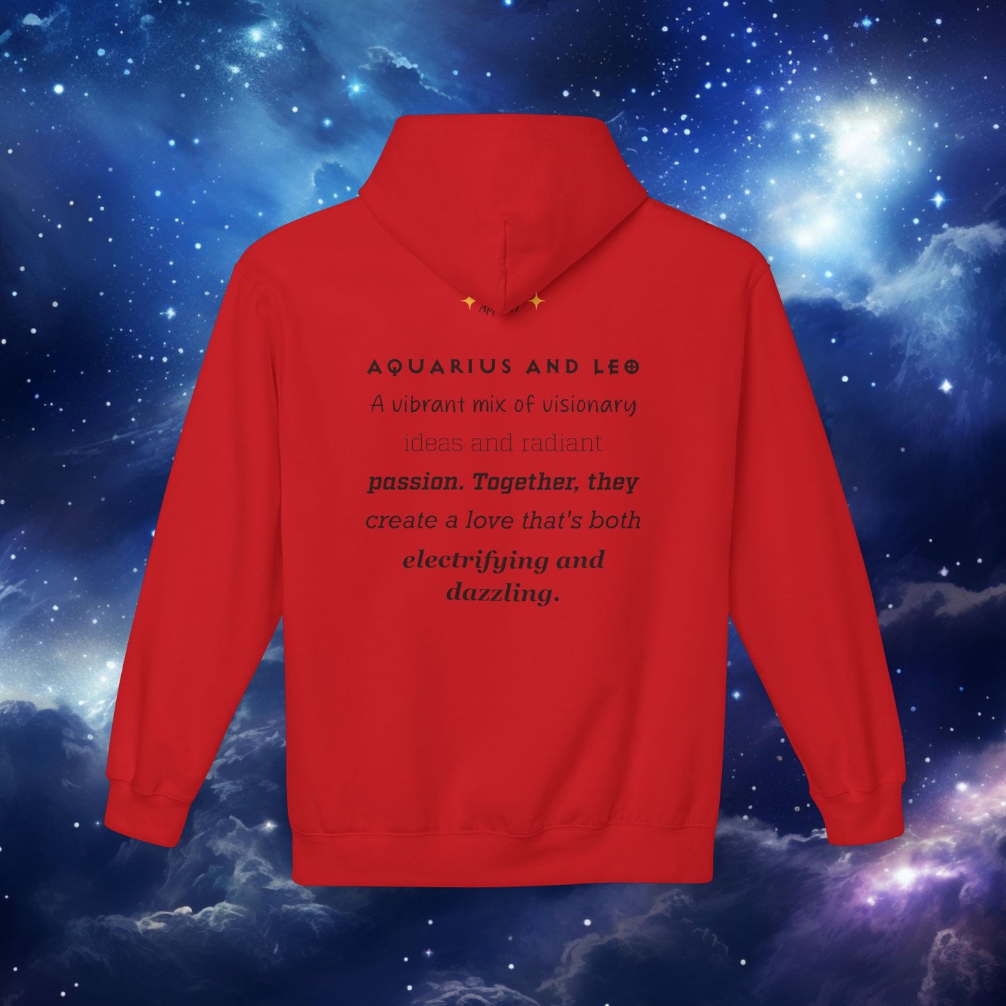 Astrology Zodiac Pairing Hoodie - Aquarius and Leo Love Description