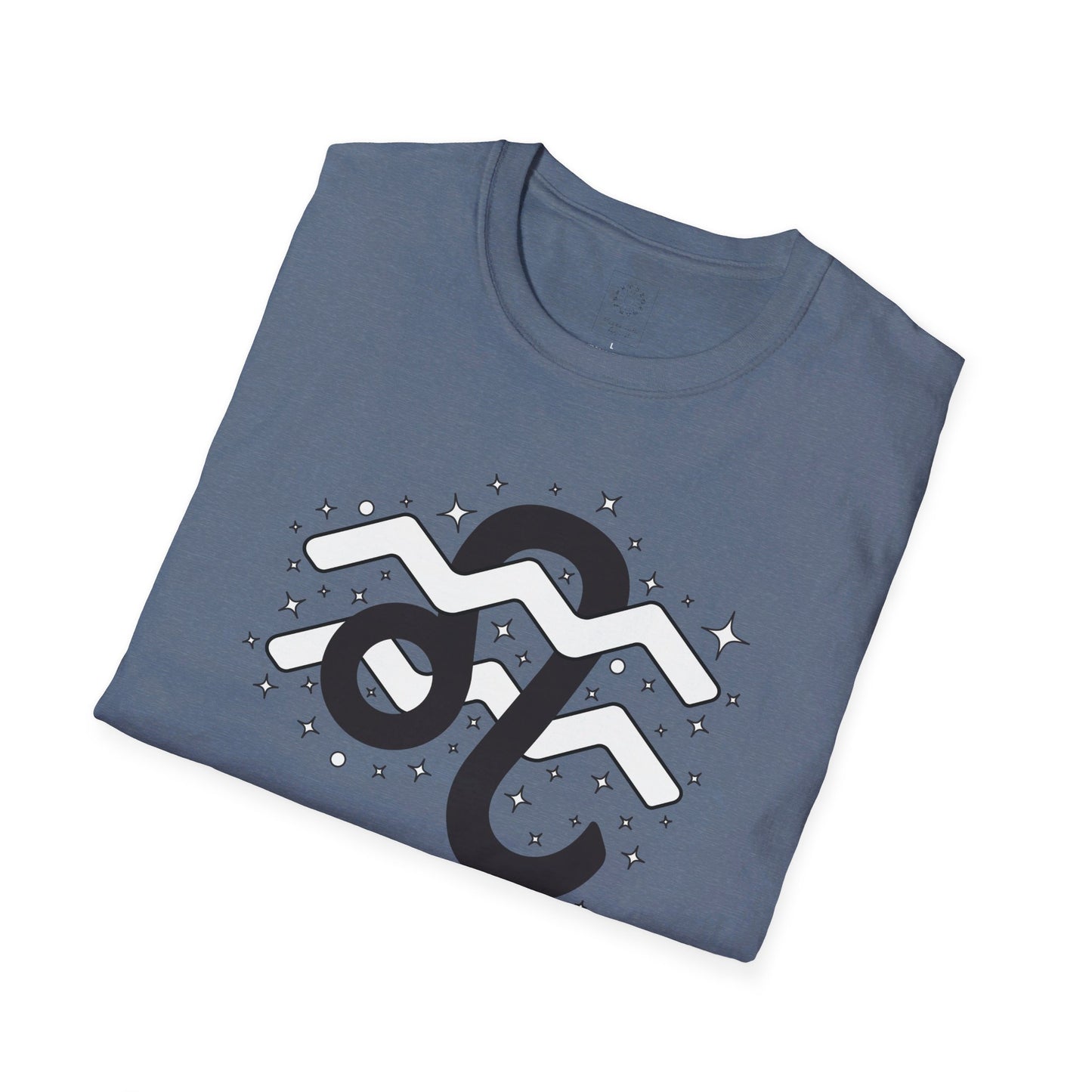 Astrology Zodiac Unisex Softstyle T-Shirt with Leo and Aquarius Symbols and Love Description