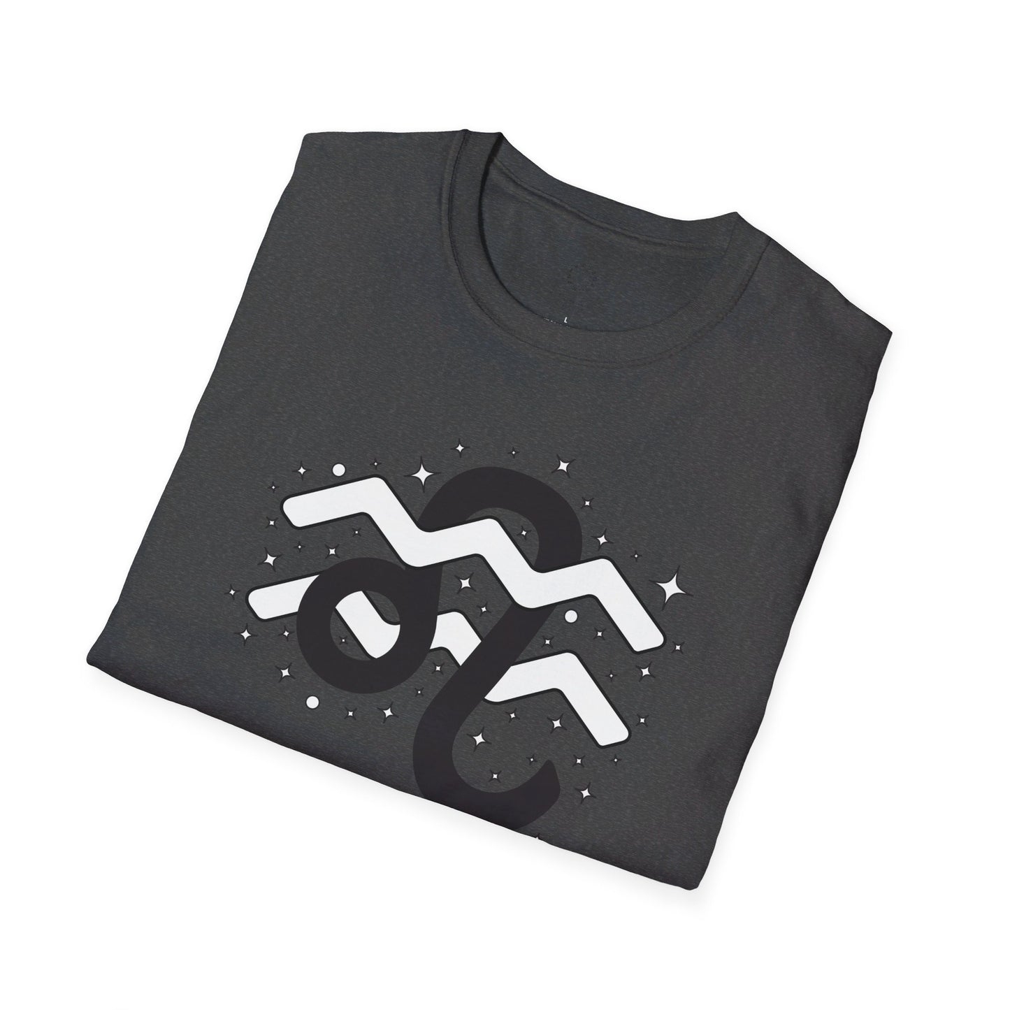 Astrology Zodiac Unisex Softstyle T-Shirt with Leo and Aquarius Symbols and Love Description