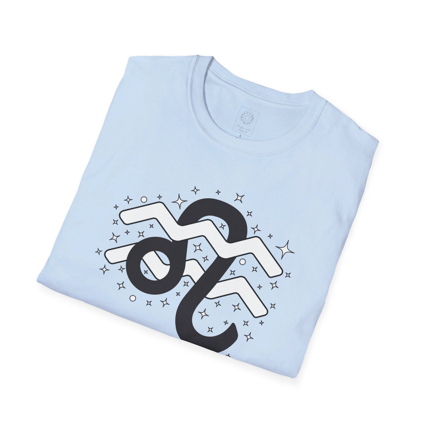 Astrology Zodiac Unisex Softstyle T-Shirt with Leo and Aquarius Symbols and Love Description