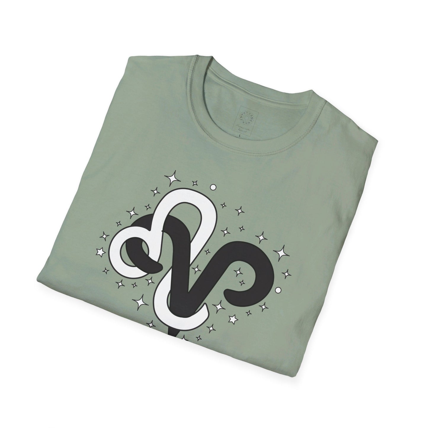 Astrology Zodiac Unisex Softstyle T-Shirt with Aries and Leo Symbols and Love Description