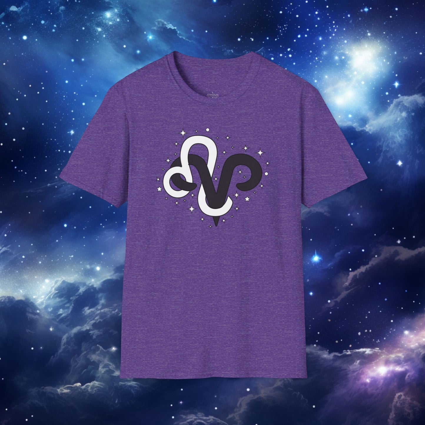 Astrology Zodiac Unisex Softstyle T-Shirt with Aries and Leo Symbols and Love Description