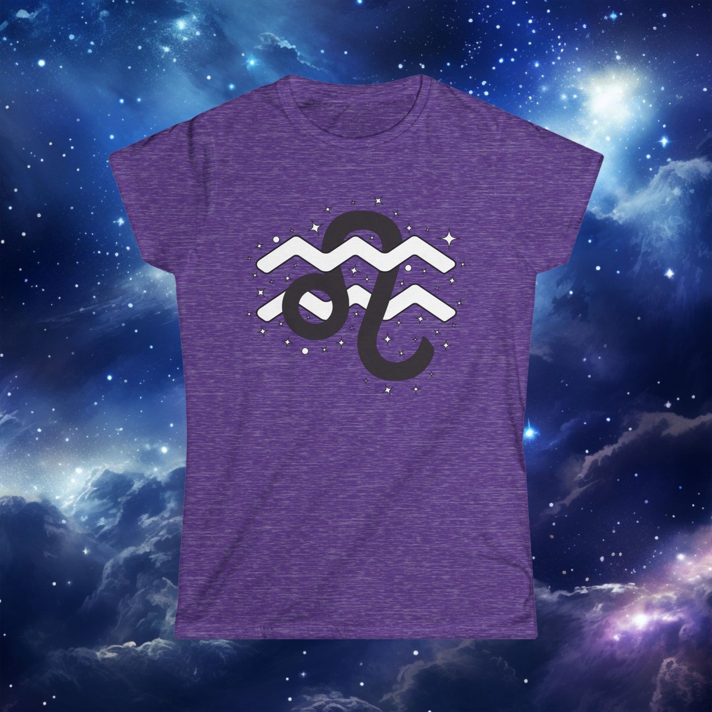 Astrology Zodiac Women's Softstyle Tee Leo and Aquarius with Love Description on Back