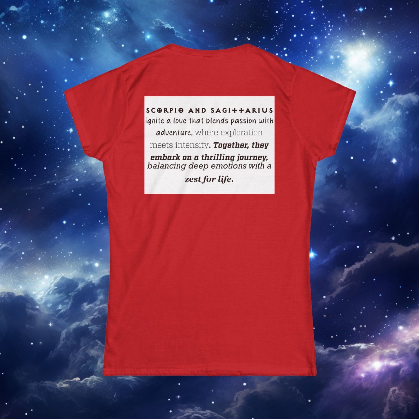 Astrology Zodiac Women's Softstyle Tee Scorpio and Sagittarius with Love Description