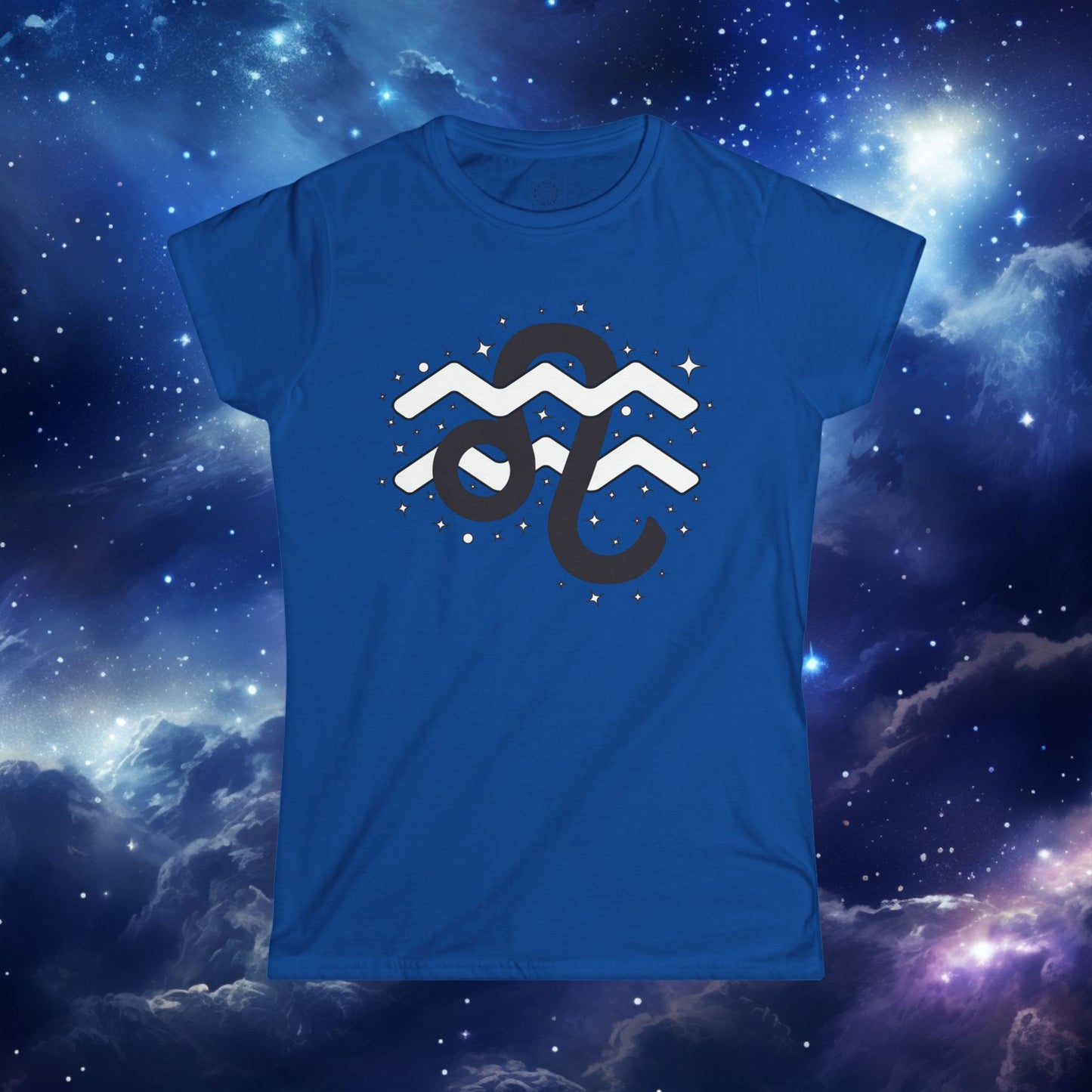 Astrology Zodiac Women's Softstyle Tee Leo and Aquarius with Love Description on Back