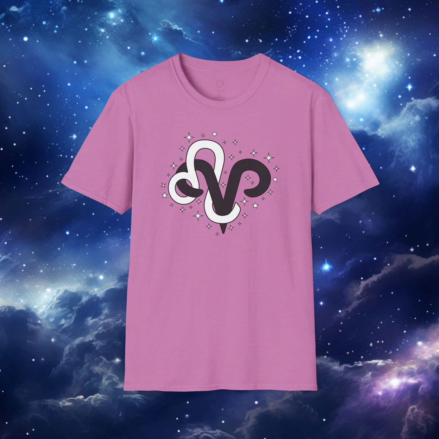 Astrology Zodiac Unisex Softstyle T-Shirt with Aries and Leo Symbols and Love Description