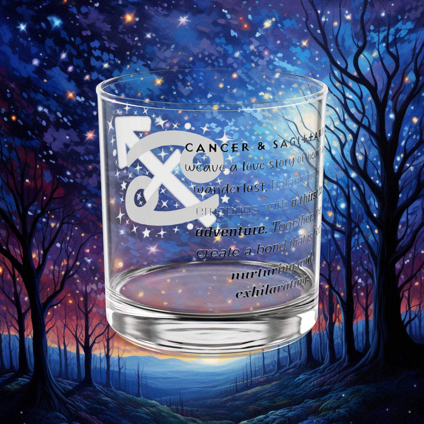 Cancer Sagittarius Zodiac Rocks Glass