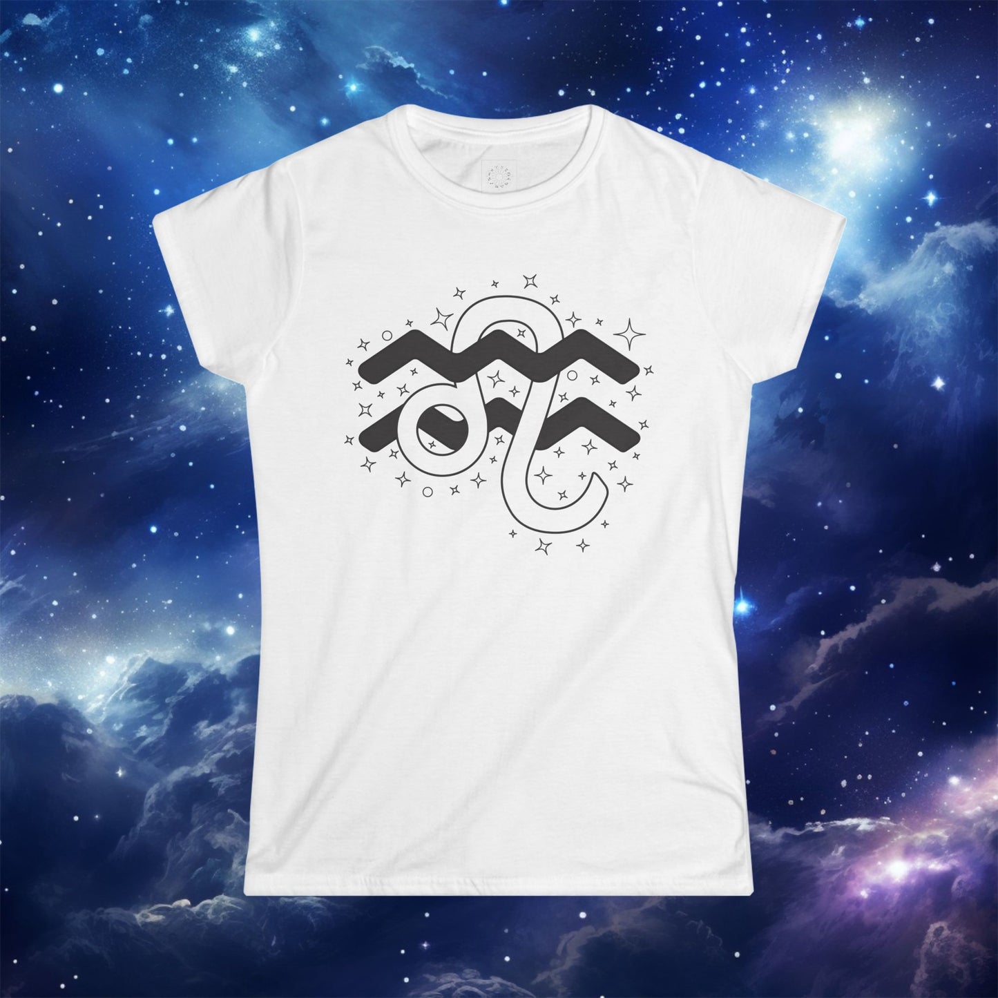 Astrology Zodiac Women's Softstyle Tee Aquarius and Leo with Love Description on Back
