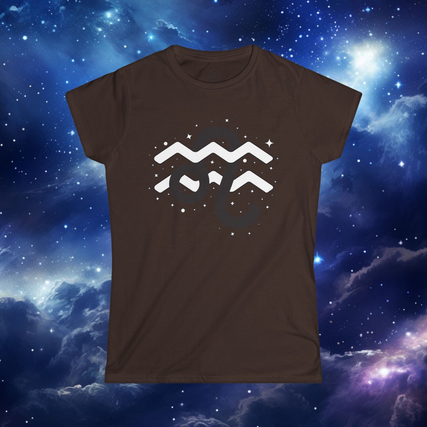 Astrology Zodiac Women's Softstyle Tee Leo and Aquarius with Love Description on Back