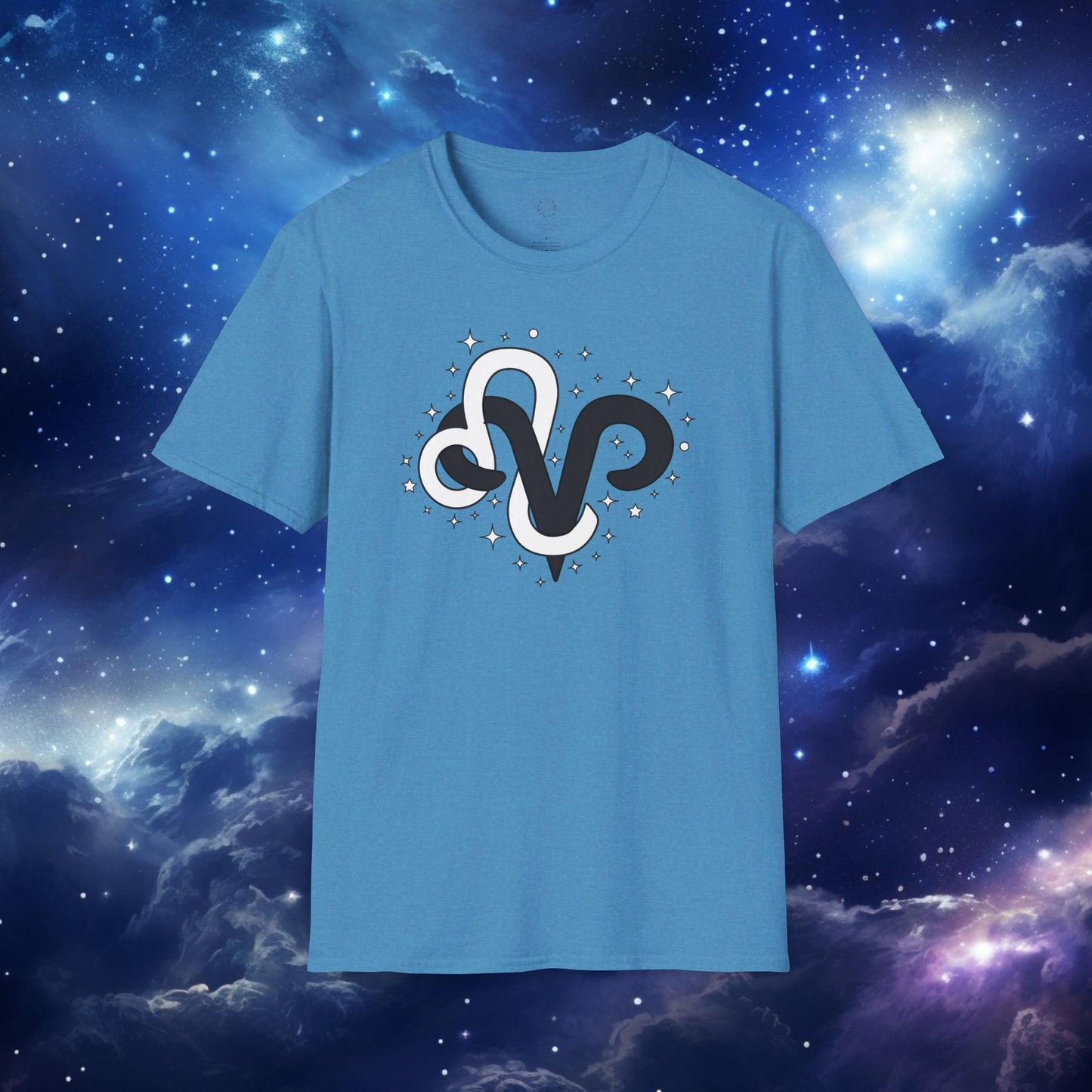 Astrology Zodiac Unisex Softstyle T-Shirt with Aries and Leo Symbols and Love Description