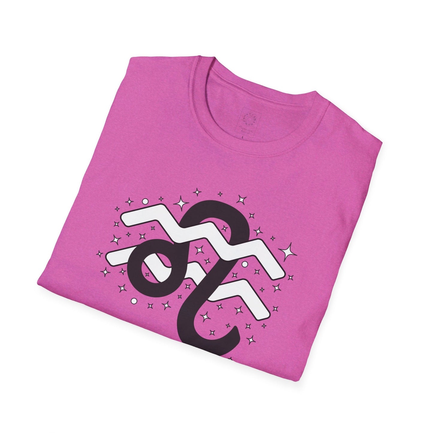 Astrology Zodiac Unisex Softstyle T-Shirt with Leo and Aquarius Symbols and Love Description