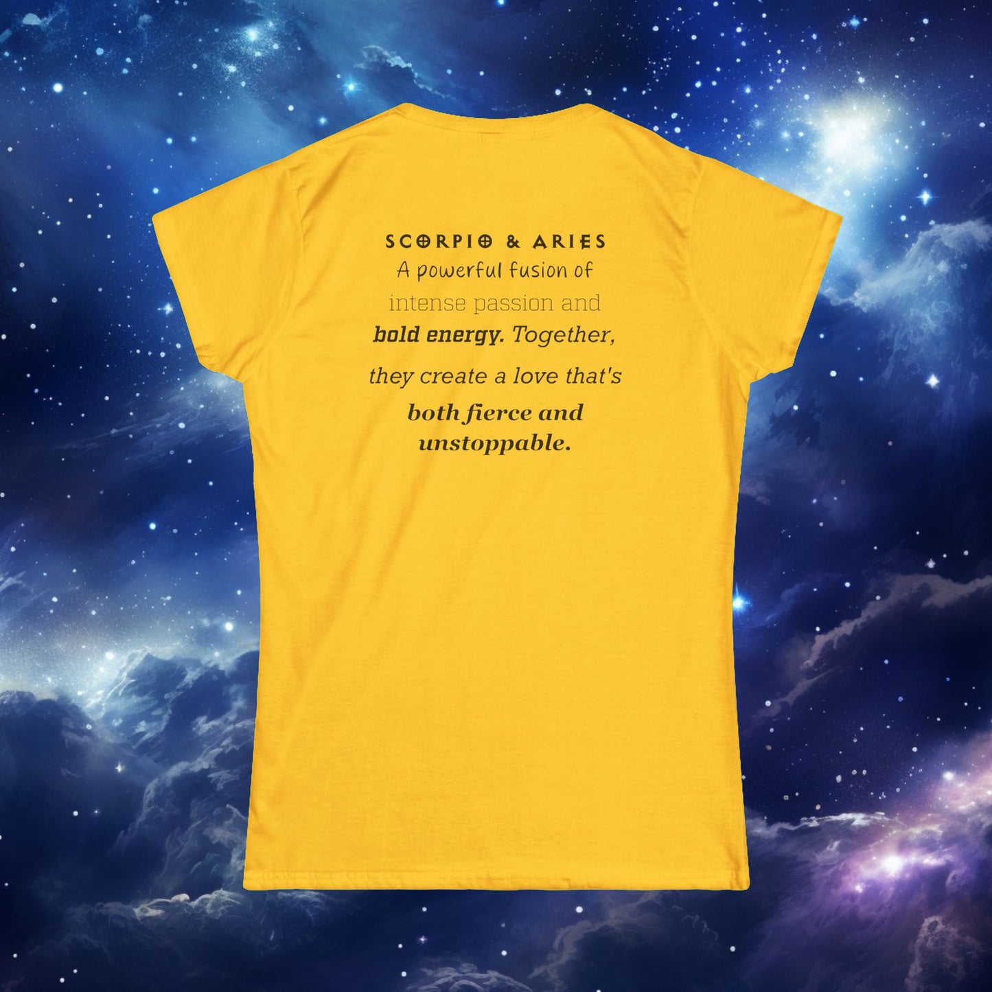 Astrology Zodiac Women's Softstyle Tee with Scorpio and Aries and Love Description 2