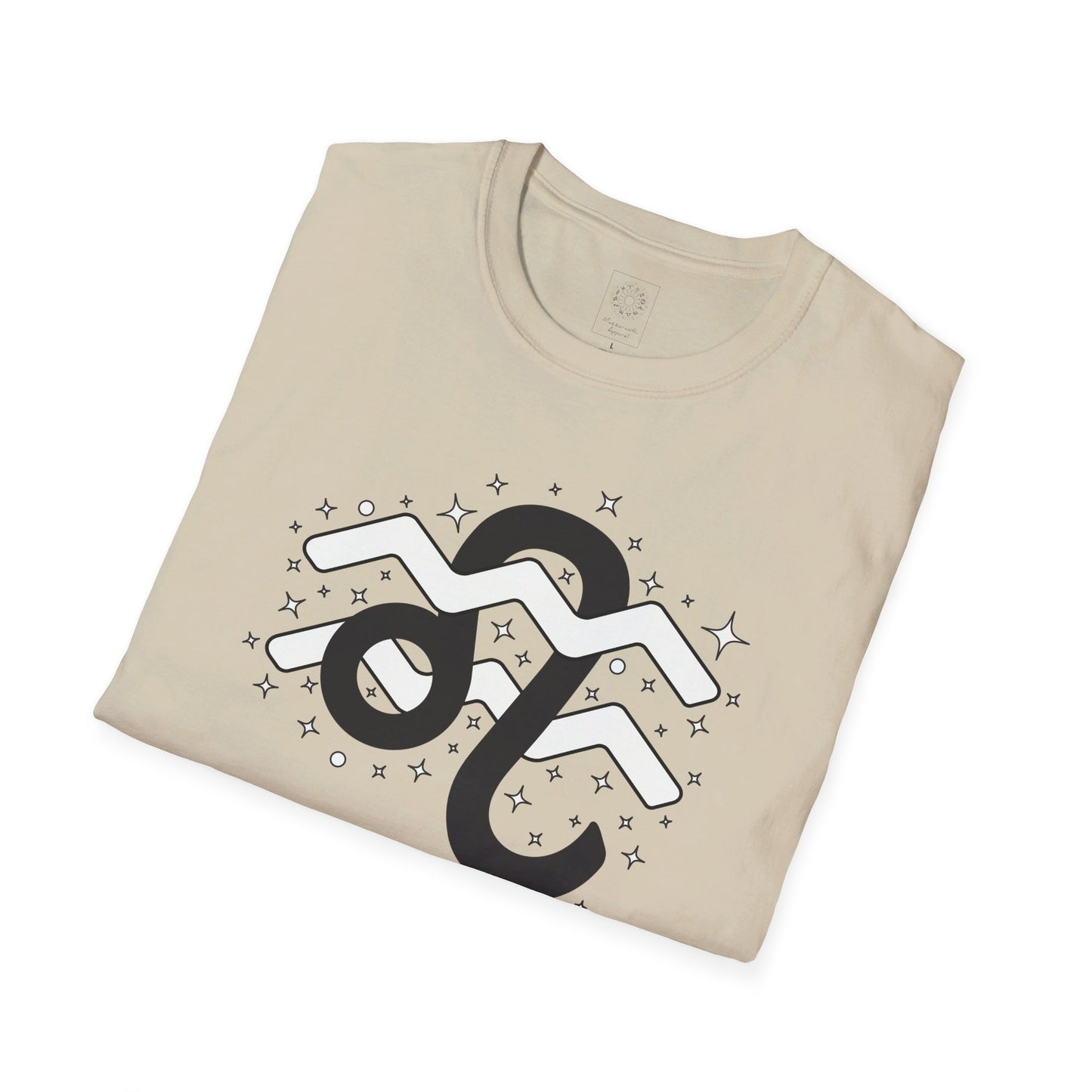 Astrology Zodiac Unisex Softstyle T-Shirt with Leo and Aquarius Symbols and Love Description