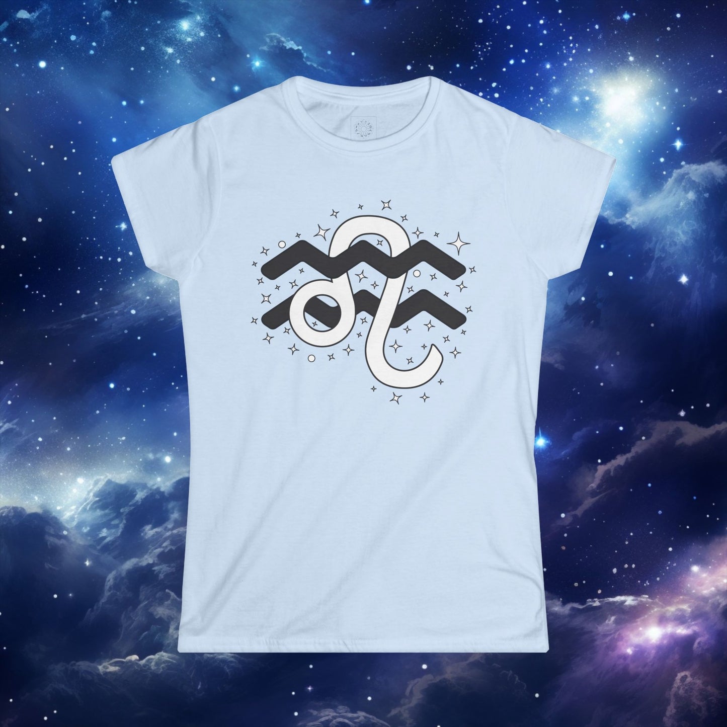 Astrology Zodiac Women's Softstyle Tee Aquarius and Leo with Description on Back