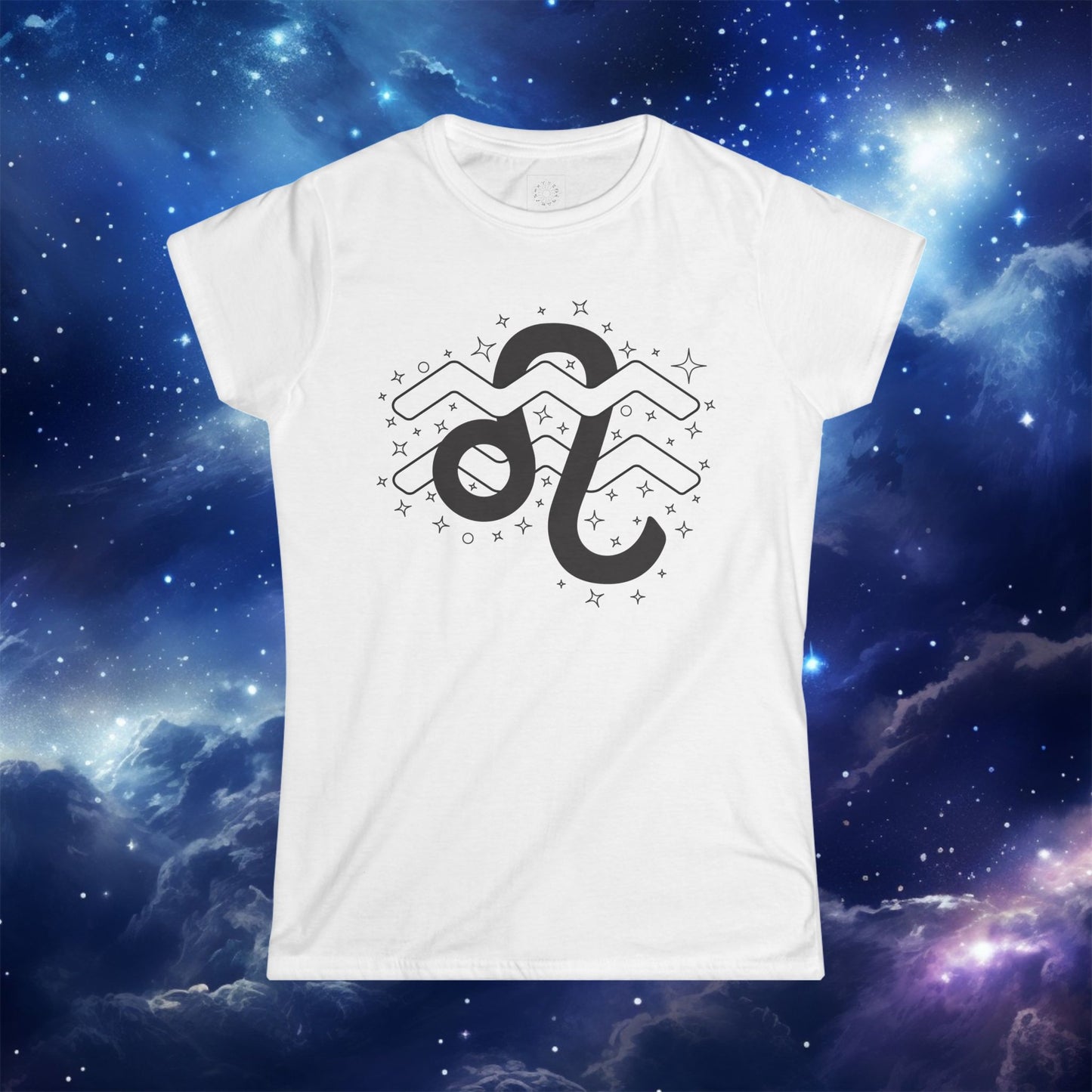 Astrology Zodiac Women's Softstyle Tee Leo and Aquarius with Love Description on Back