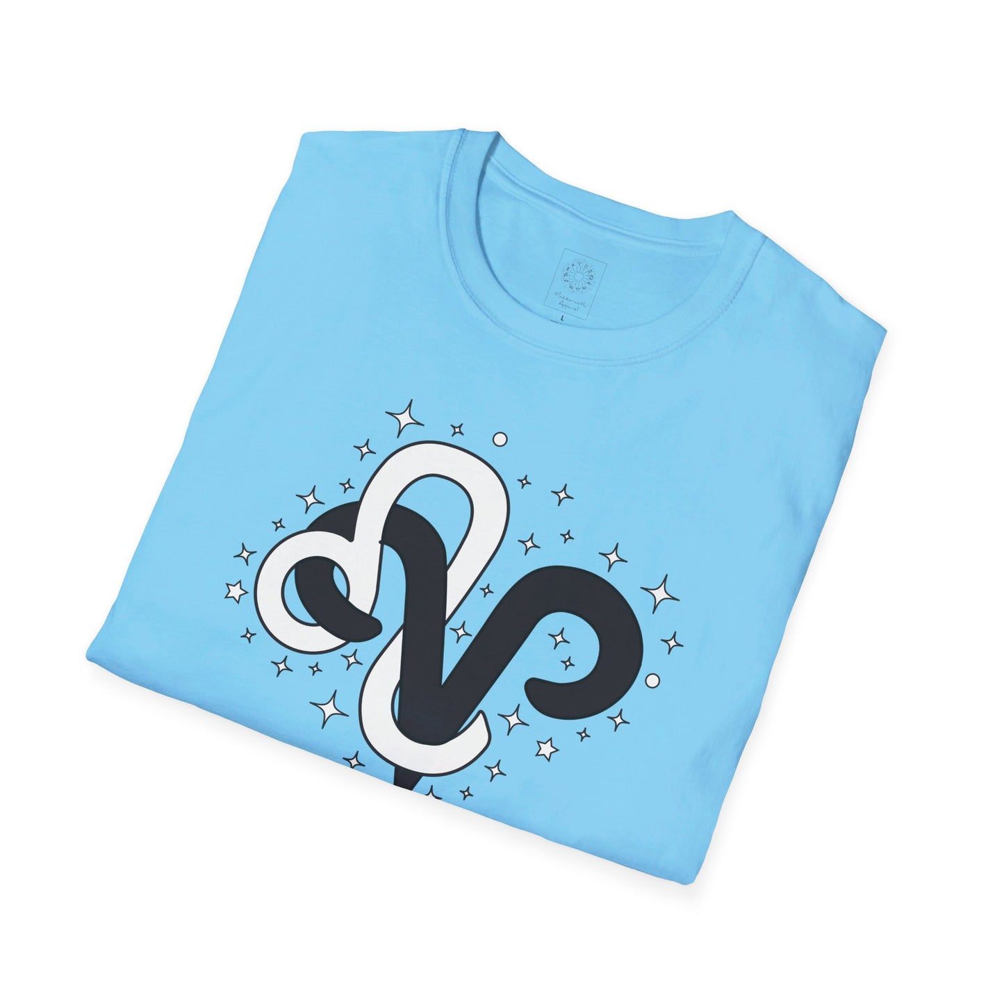 Astrology Zodiac Unisex Softstyle T-Shirt with Aries and Leo Symbols and Love Description