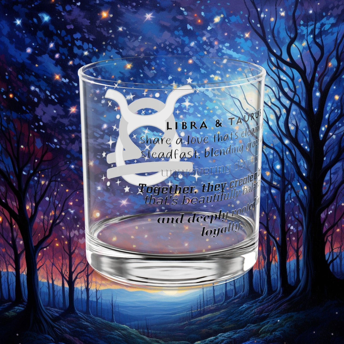 Libra Taurus Zodiac Rocks Glass