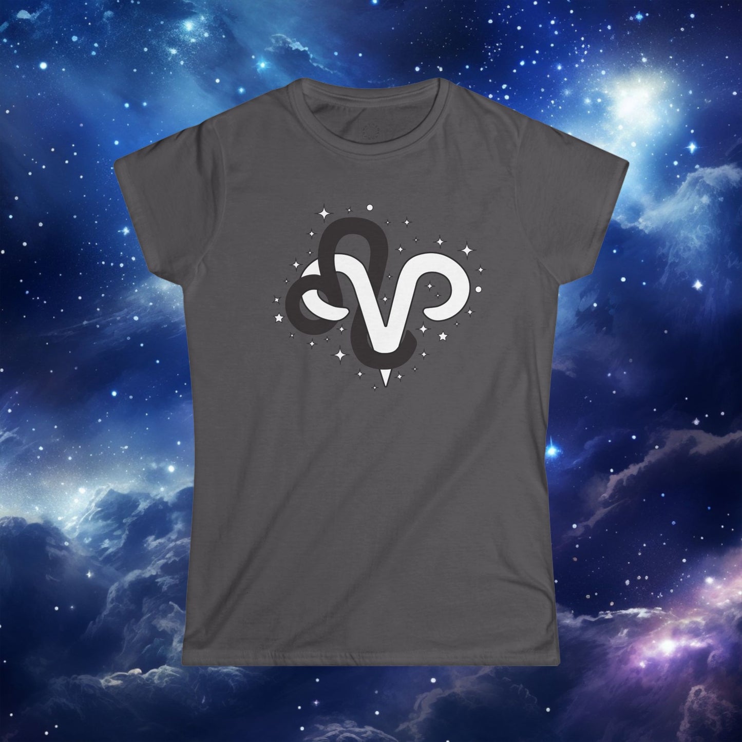 Astrology Zodiac Women's Softstyle Tee Leo and Aries with Love Description on Back