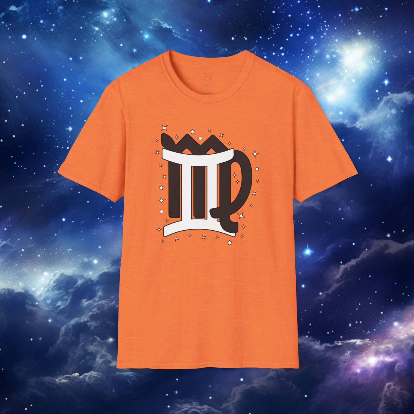 Astrology Zodiac Unisex Softstyle T-Shirt with Virgo and Gemini Symbols and Love Description