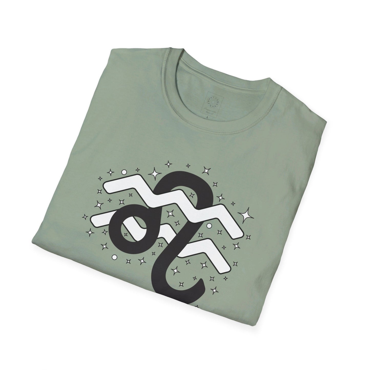 Astrology Zodiac Unisex Softstyle T-Shirt with Leo and Aquarius Symbols and Love Description