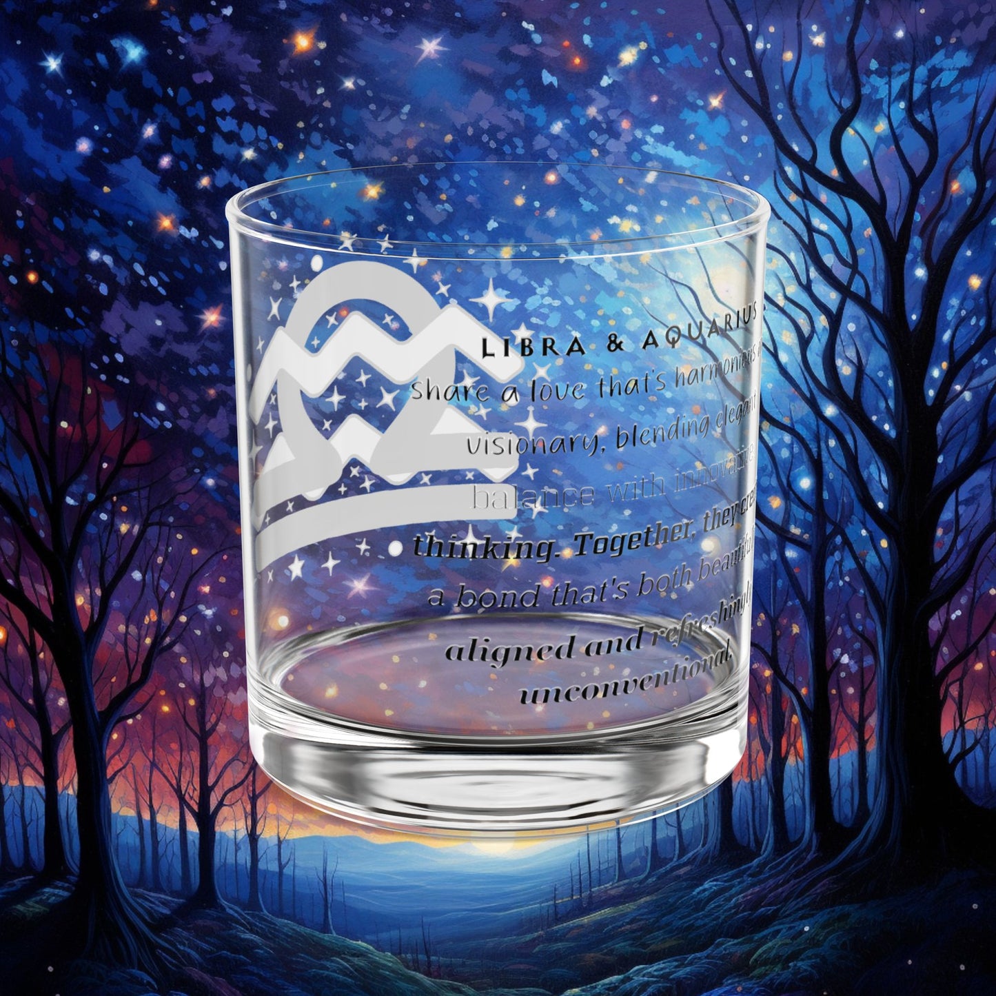 Libra Aquarius Zodiac Rocks Glass