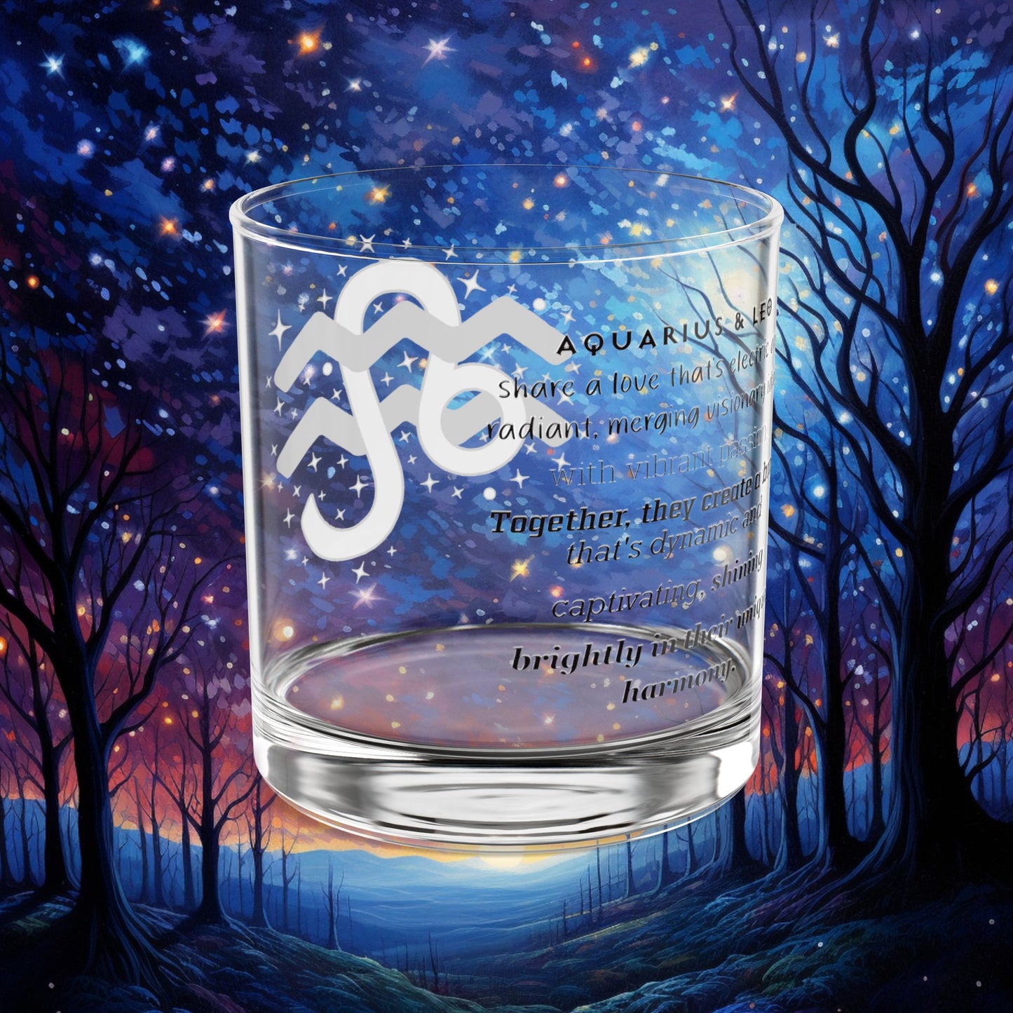 Aquarius Leo Zodiac Rocks Glass