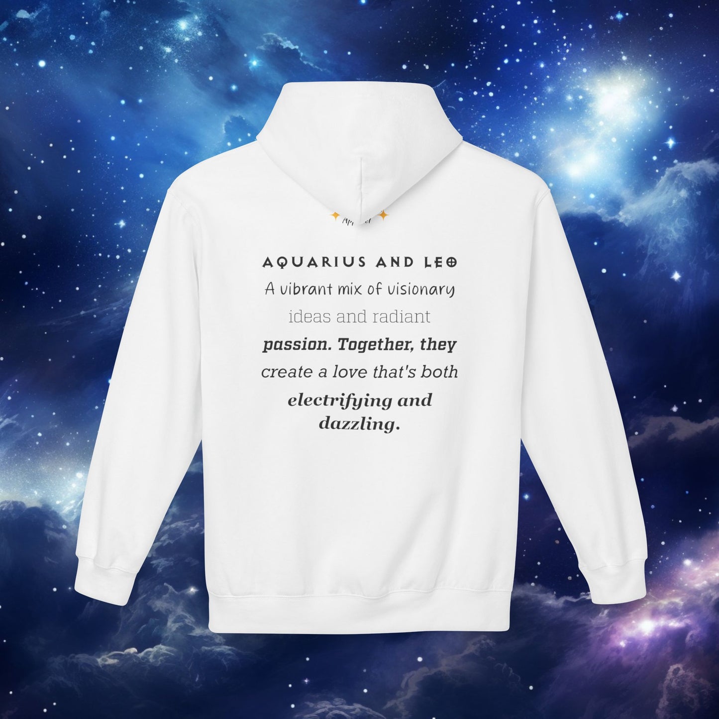 Astrology Zodiac Pairing Hoodie - Aquarius and Leo Love Description