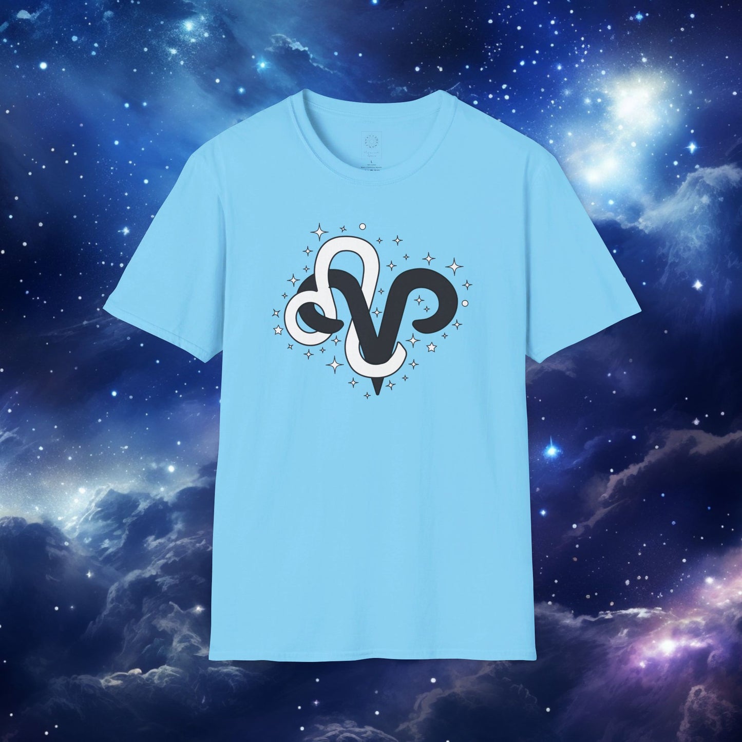 Astrology Zodiac Unisex Softstyle T-Shirt with Aries and Leo Symbols and Love Description