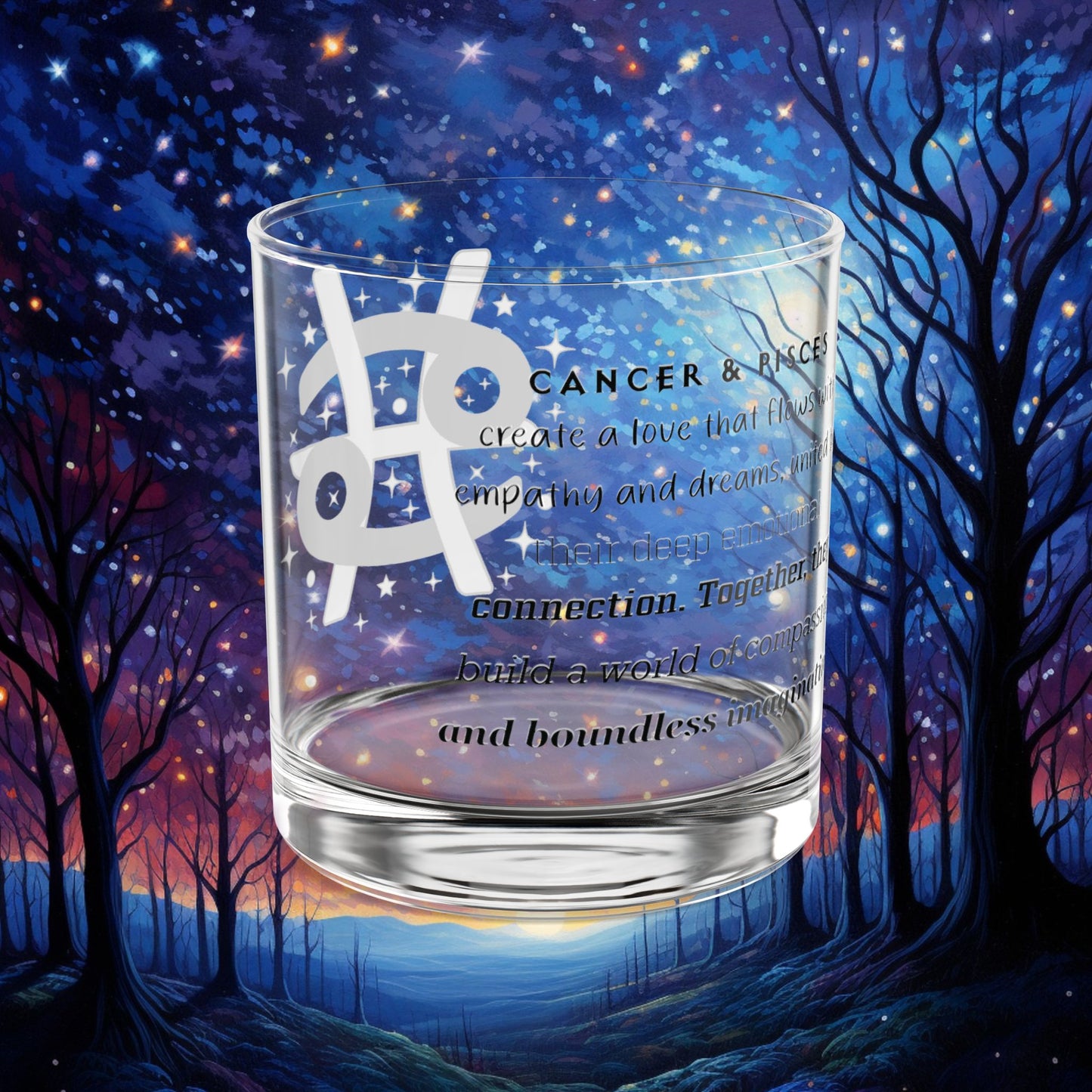Cancer Pisces Zodiac Rocks Glass