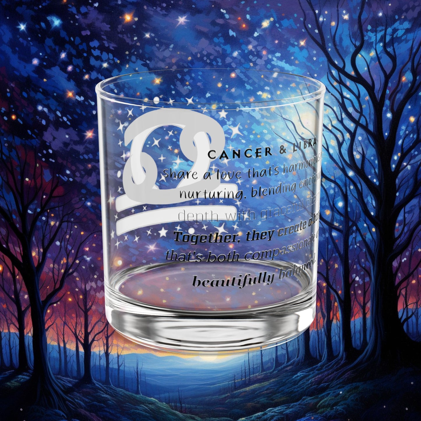 Cancer Libra Zodiac Rocks Glass