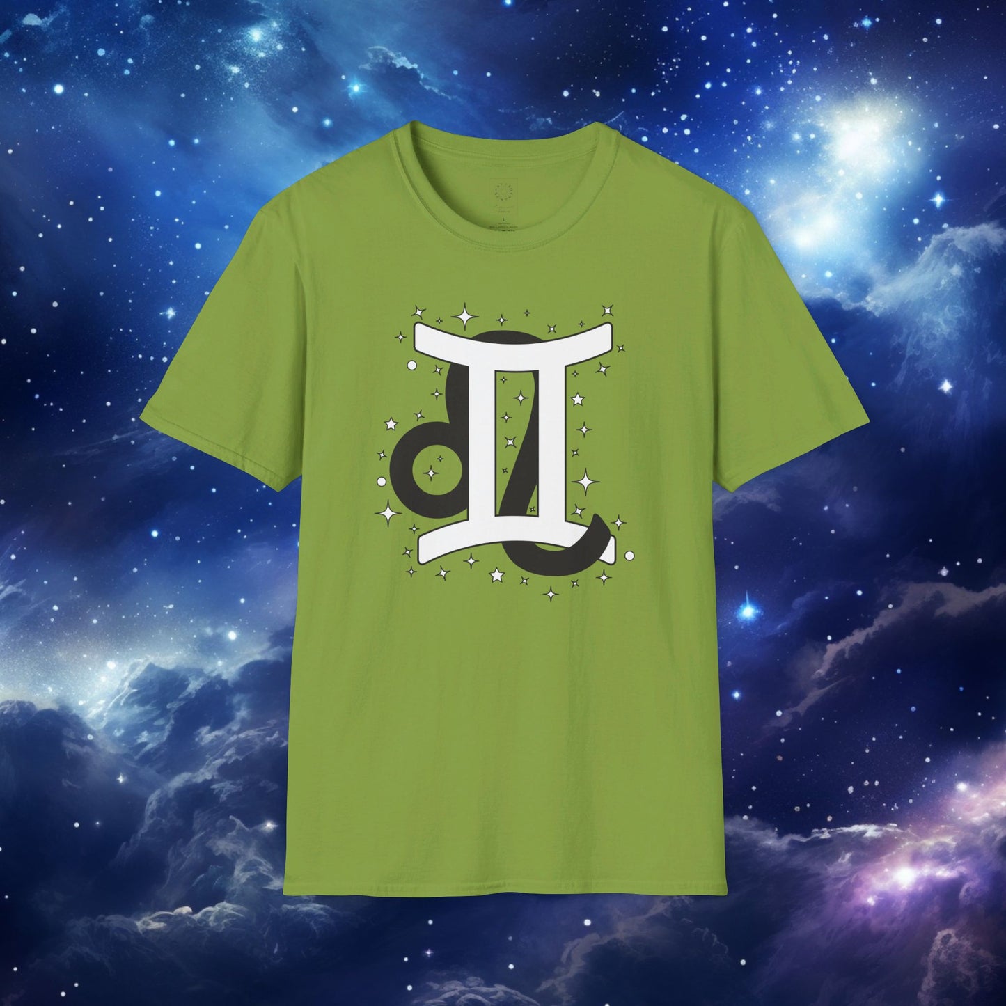 Astrology Zodiac Unisex Softstyle T-Shirt with Leo and Gemini Symbols and Love Description