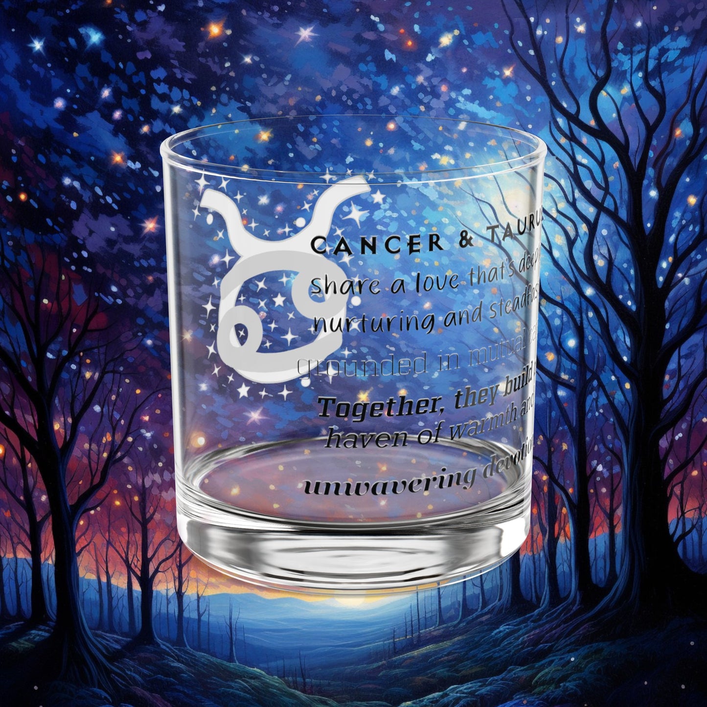 Cancer Taurus Zodiac Rocks Glass
