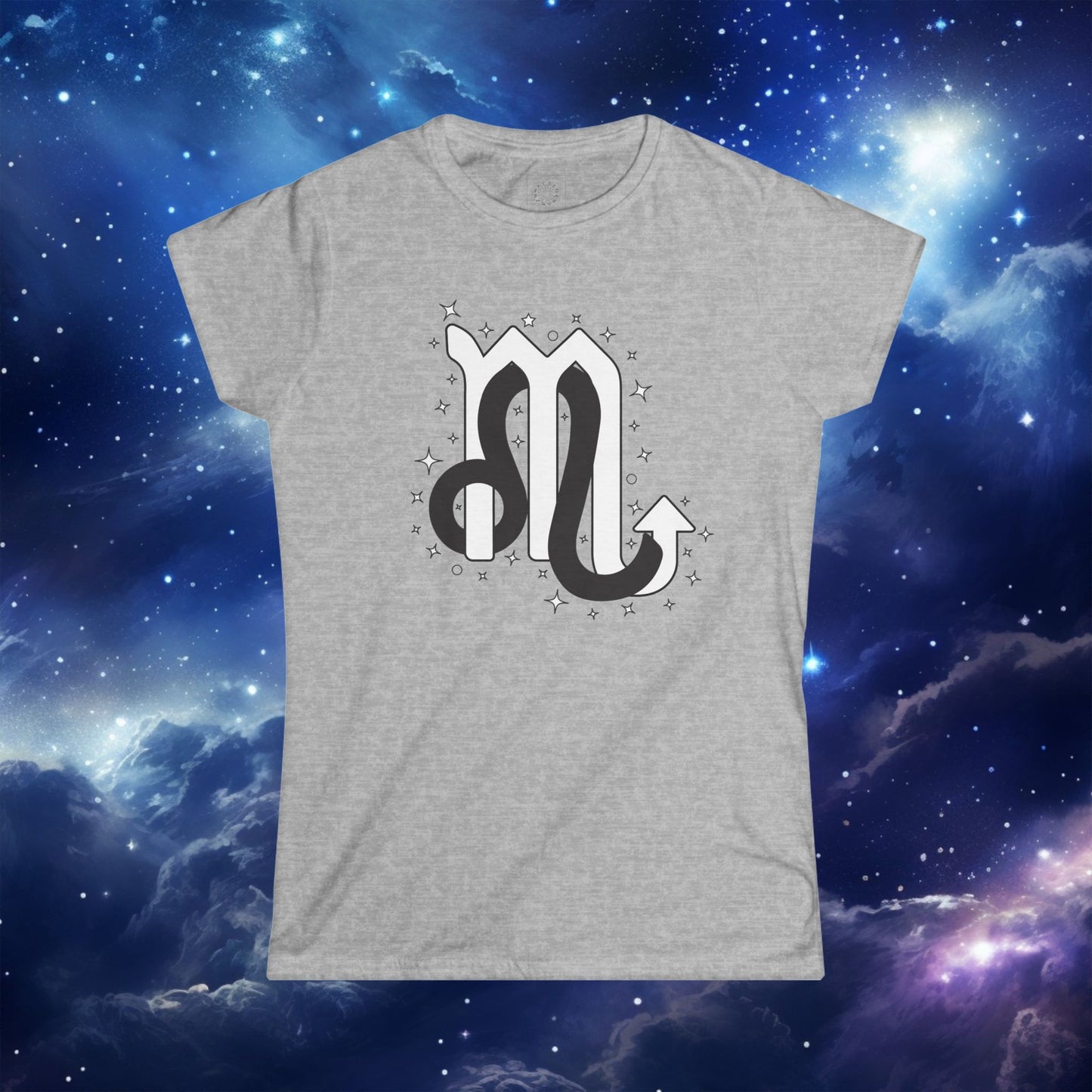 Astrology Zodiac Women's Softstyle Tee Leo and Scorpio with Love Description on Back