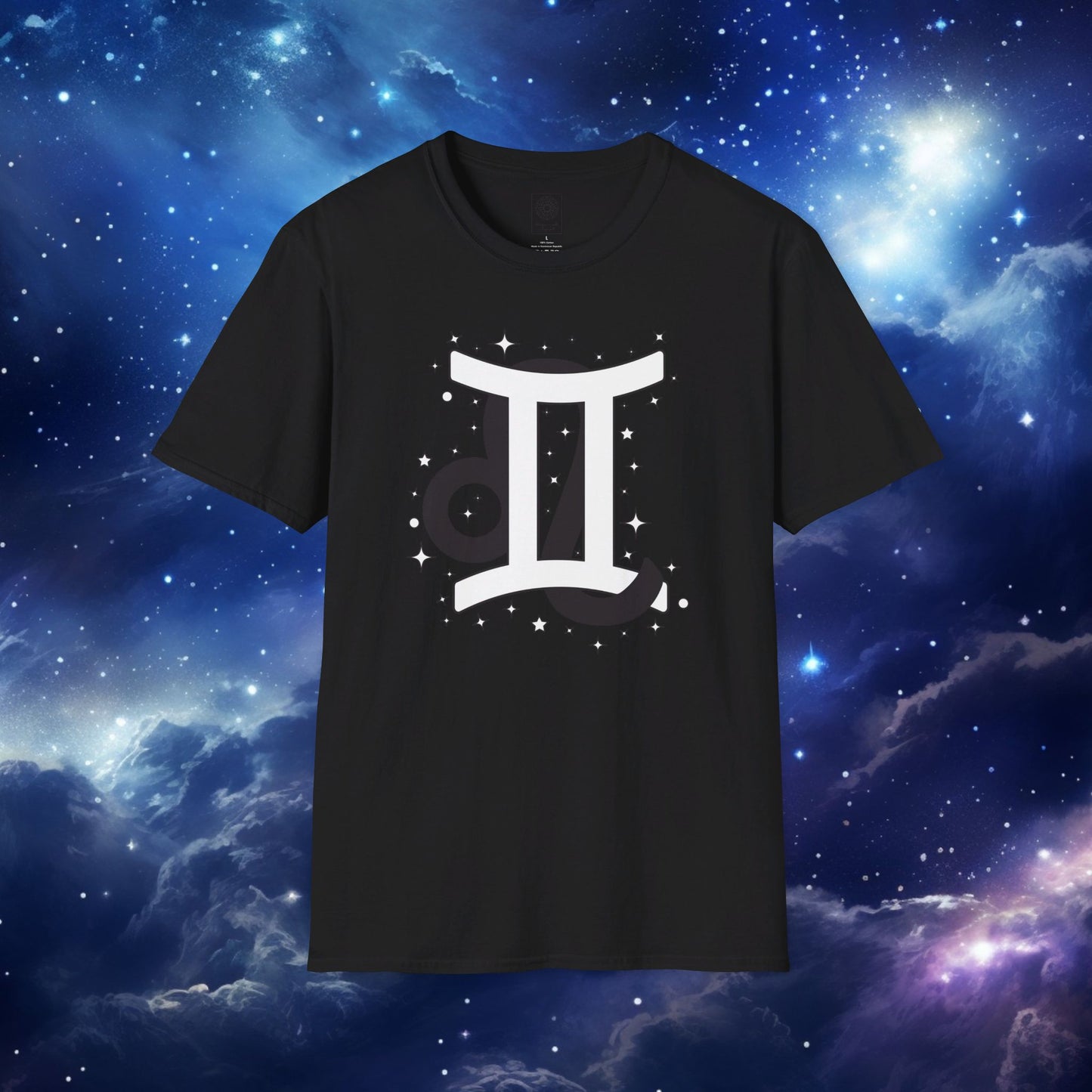 Astrology Zodiac Unisex Softstyle T-Shirt with Leo and Gemini Symbols and Love Description