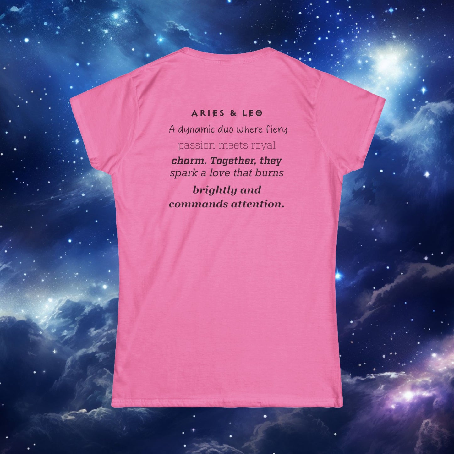 Astrology Zodiac Women's Softstyle Tee Aries and Leo with Love Description