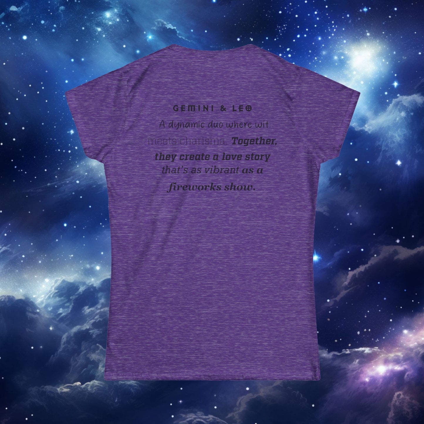 Astrology Zodiac Women's Softstyle Tee Gemini and Leo With Love Description on Back