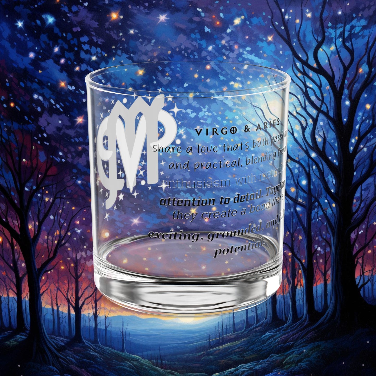 Virgo Aries Zodiac Rocks Glass