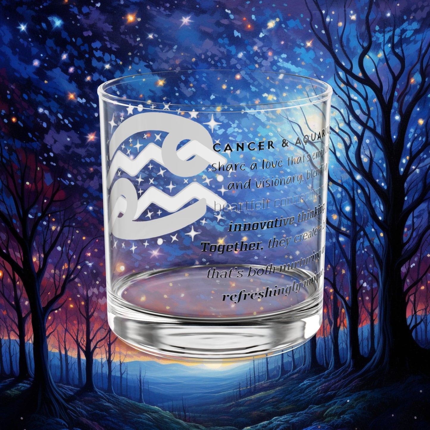Cancer Aquarius Zodiac Rocks Glass