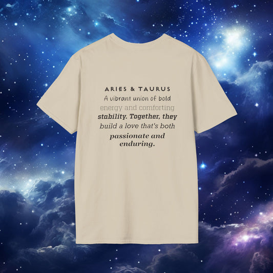 Zodiac Pairing Aries and Taurus Astrology Unisex Tee with Love Description 2