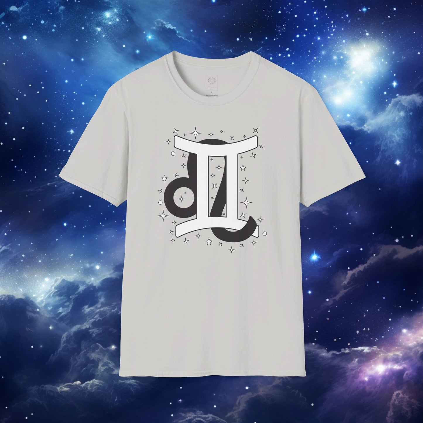 Astrology Zodiac Unisex Softstyle T-Shirt with Leo and Gemini Symbols and Love Description