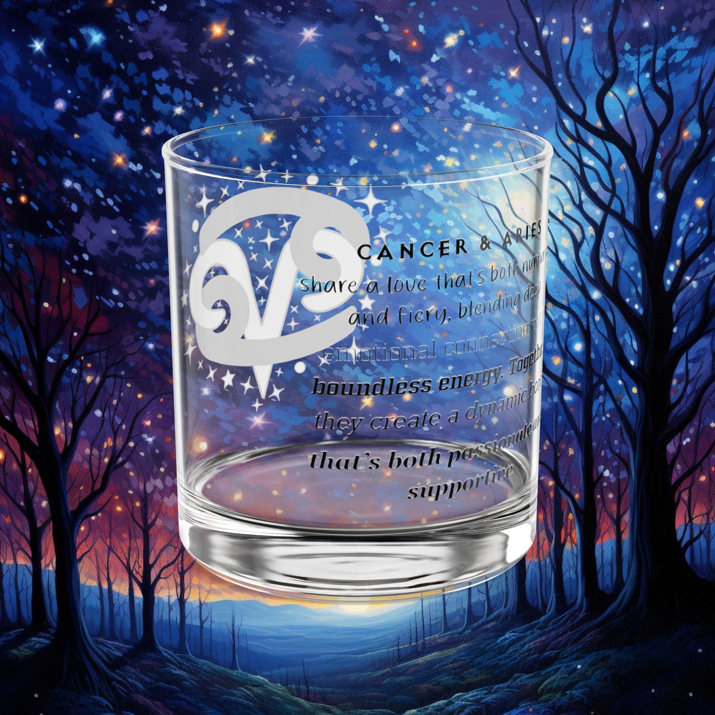 Cancer Aries Zodiac Rocks Glass