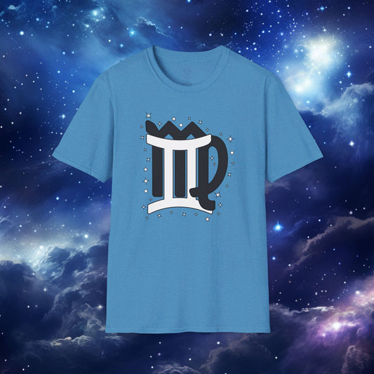 Astrology Zodiac Unisex Softstyle T-Shirt with Virgo and Gemini Symbols and Love Description