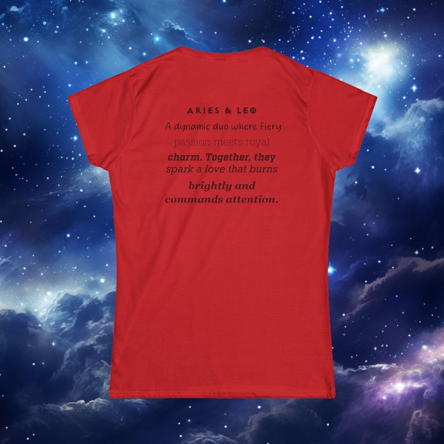 Astrology Zodiac Women's Softstyle Tee Aries and Leo with Love Description