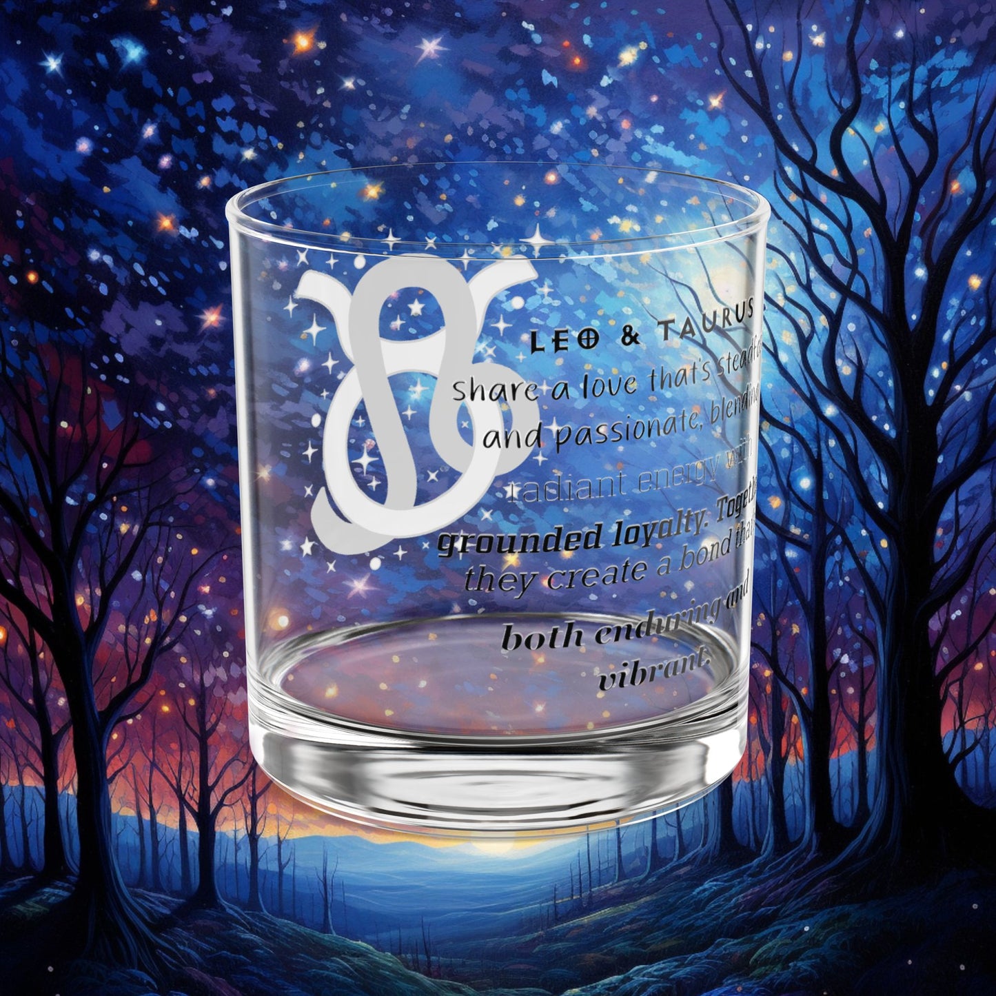 Leo Taurus Zodiac Rocks Glass